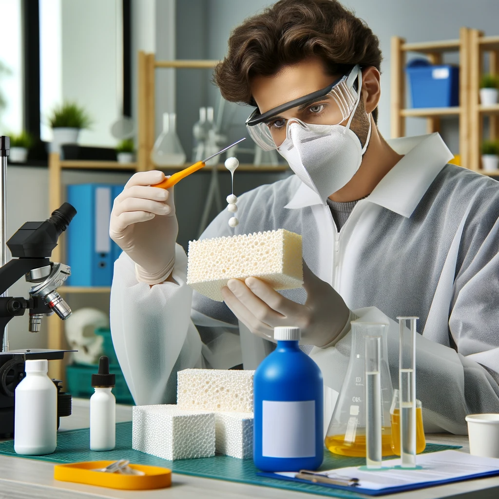 Modern laboratory tests the quality of melamine foam