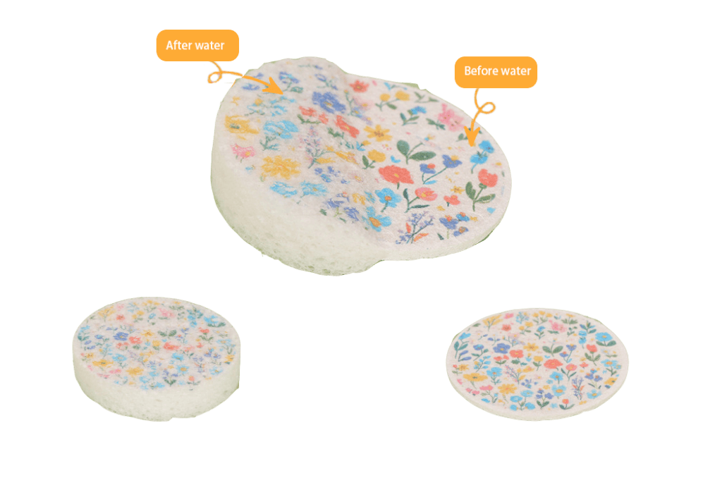 Round Printed Compressed Wood Pulp Cellulose Dishwashing Sponge