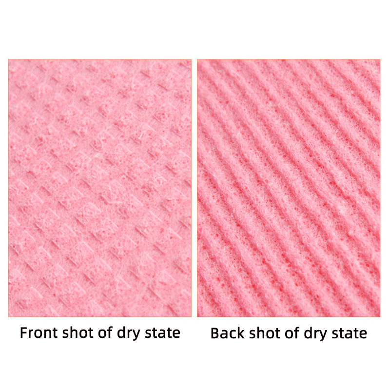 Detailed view of the front and back of the dry Swedish wood pulp sponge cloth