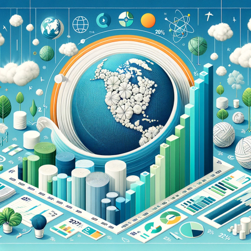 This infographic presents the increasing trend in the global market for cellulose-based fabrics, illustrated through a graph showing percentage growth over the years 2021 to 2023.